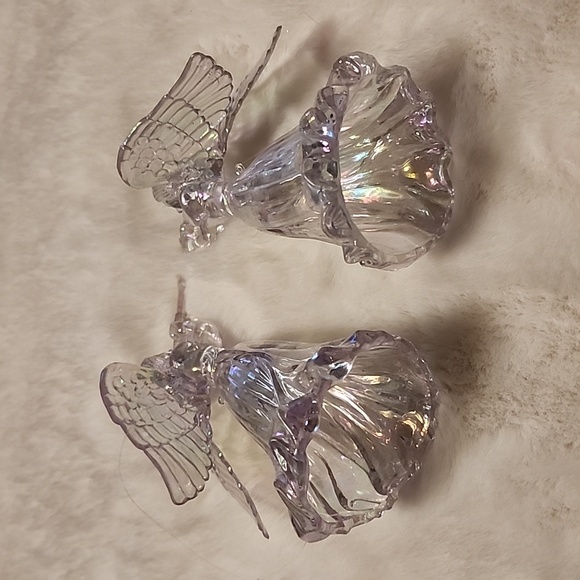 SET OF 2 , IRRADESCENT ANGELS  CHRISTMAS  ORNAMENTS. - Picture 2 of 4
